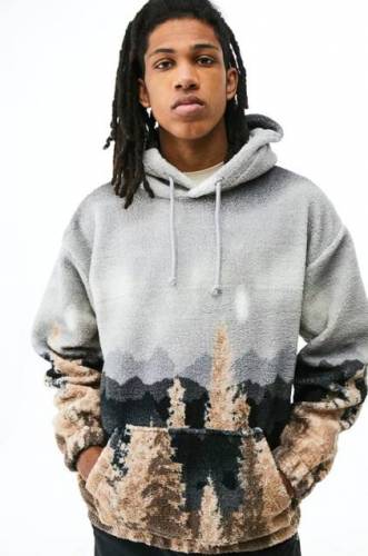 Urban Outfitters Grey Forest Landscape Borg Hoodie