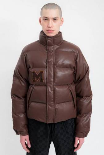 Brown Vegan Leather Campus Puffer Jacket